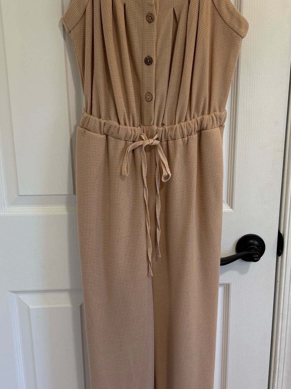 Sleeveless Beige Wide-Leg Jumpsuit with Drawstring Waist